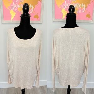 Zenana Outfitters Round Neck Slouch Long Sleeve Heather Beige Top (L)